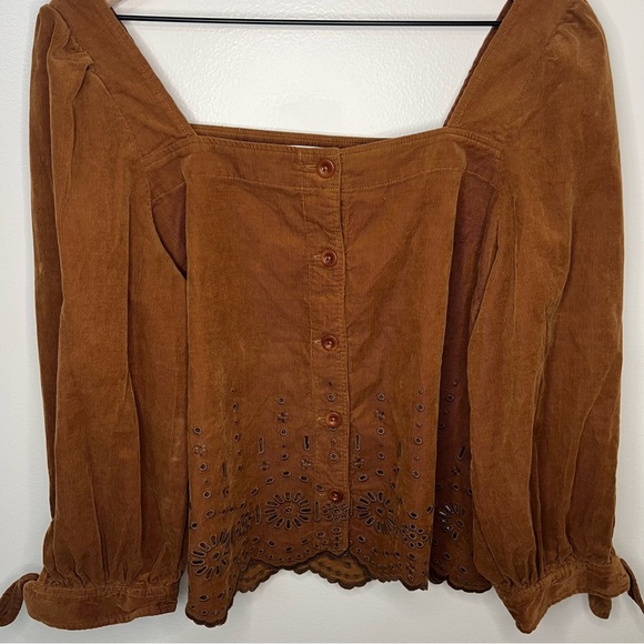Madewell Embroidered Eyelet Corduroy Tie-Sleeve Top Size Medium Western Boho - Picture 7 of 11